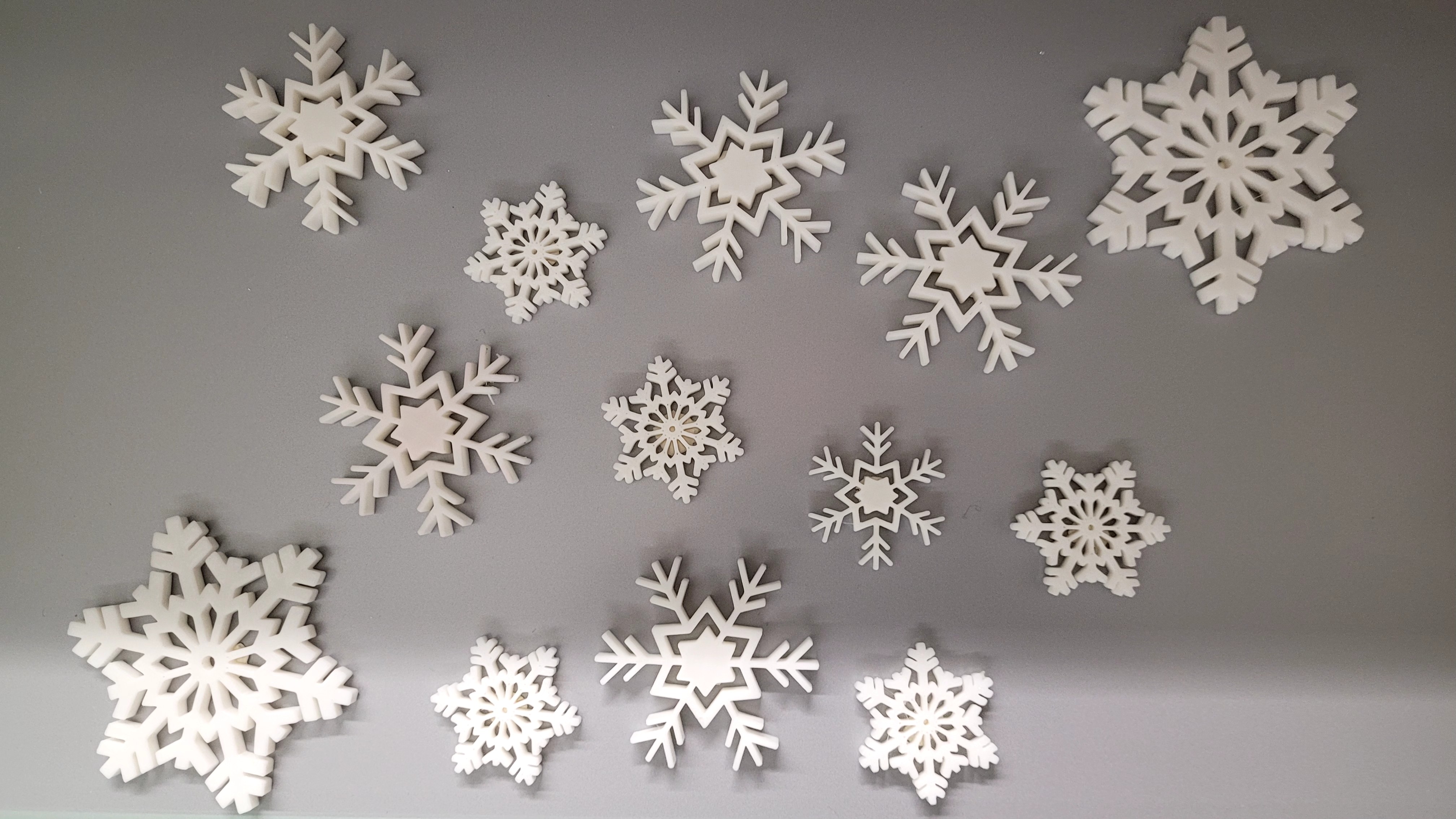 3D-printed snowflakes from the cabinet